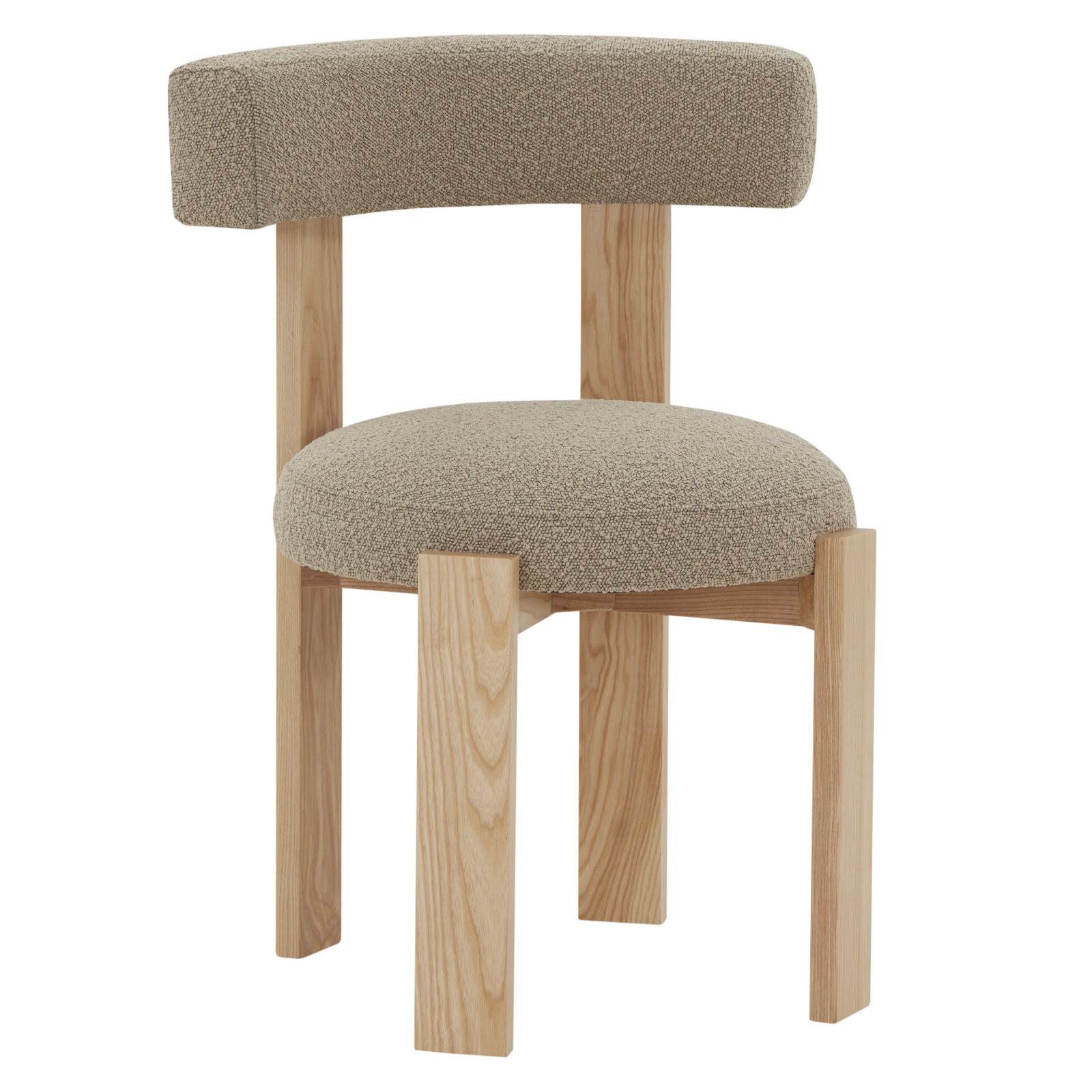 Eugenia Slat Back Side Chair in White, Brown Boucle