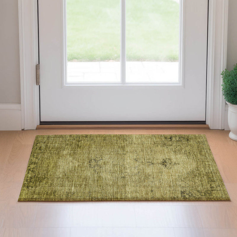 Premium Machine Washable Kiyondrea Gold Rug, Rectangle 1'8" x 2'6"