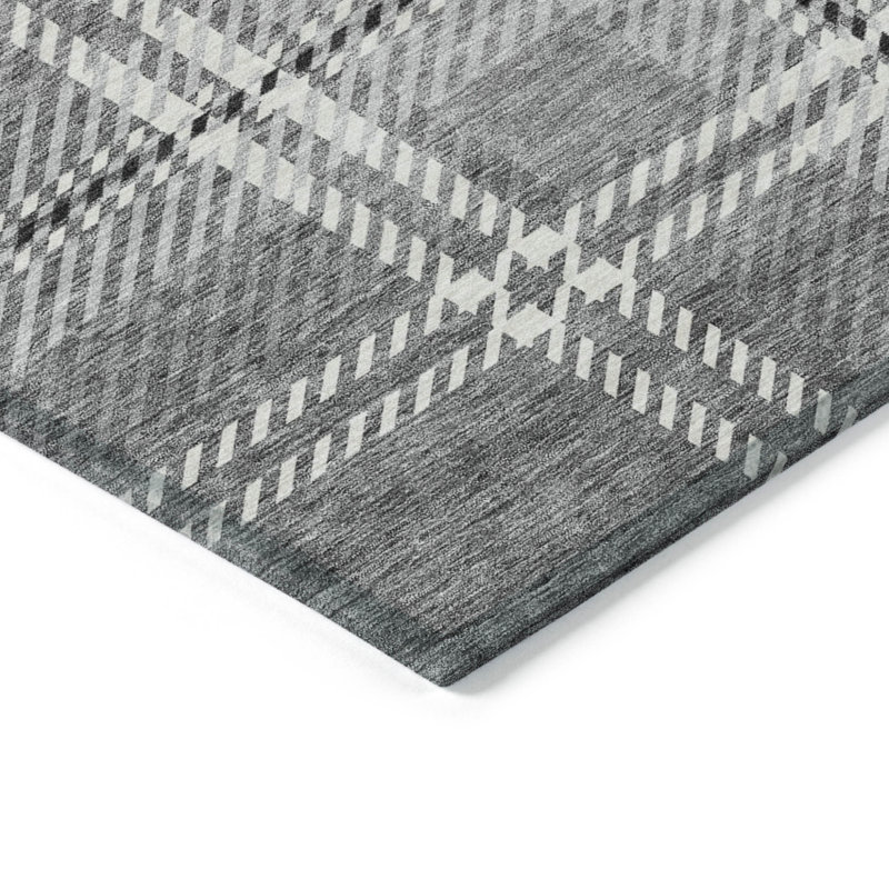 3' X 5' Gray Plaid Washable Indoor Outdoor Area Rug