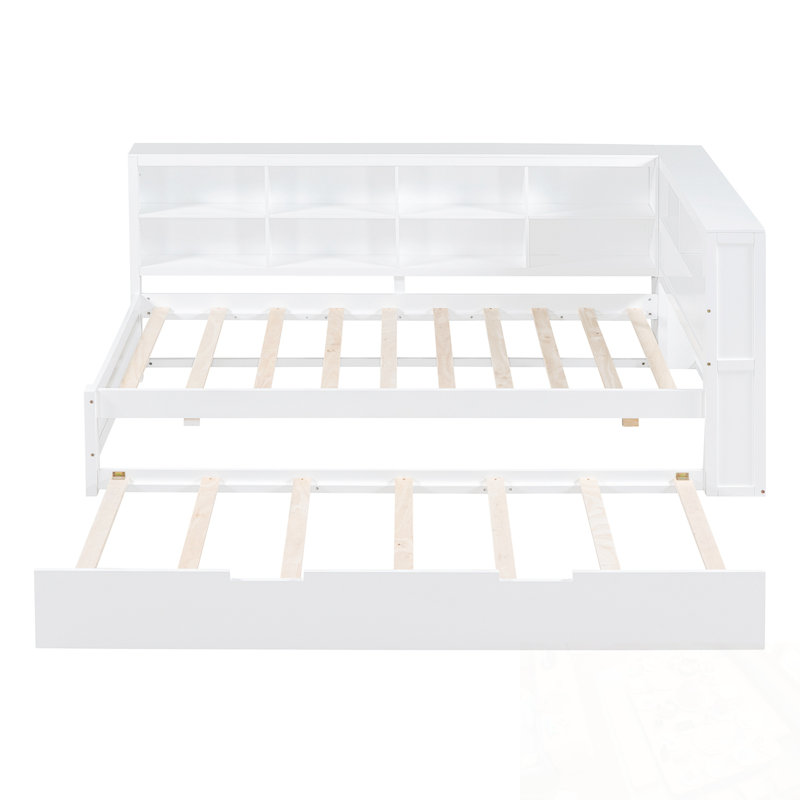 Twin Size Daybed With Twin Size Trundle, Storage Shelf And USB Charging Ports, Twin, White
