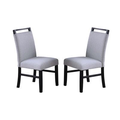 Contemporary Style 2Pc Dining Chairs W Wooden Handle Upper Back Rest Charcoal Wooden Legs Soft Fabric Upholstered Chair