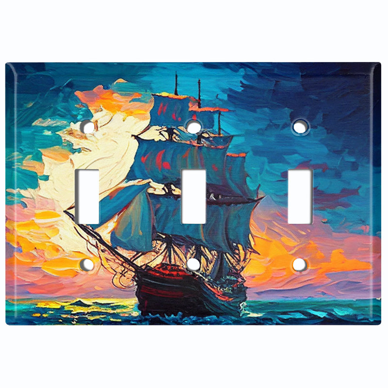 Plaque murale d'interrupteur à bascule à 3 branches Rustic Sea Ship