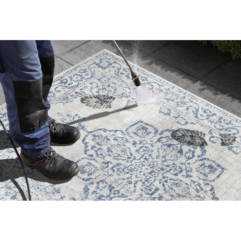 Beach Handwoven Cream/Blue Rug, Rectangle 240 x 340cm