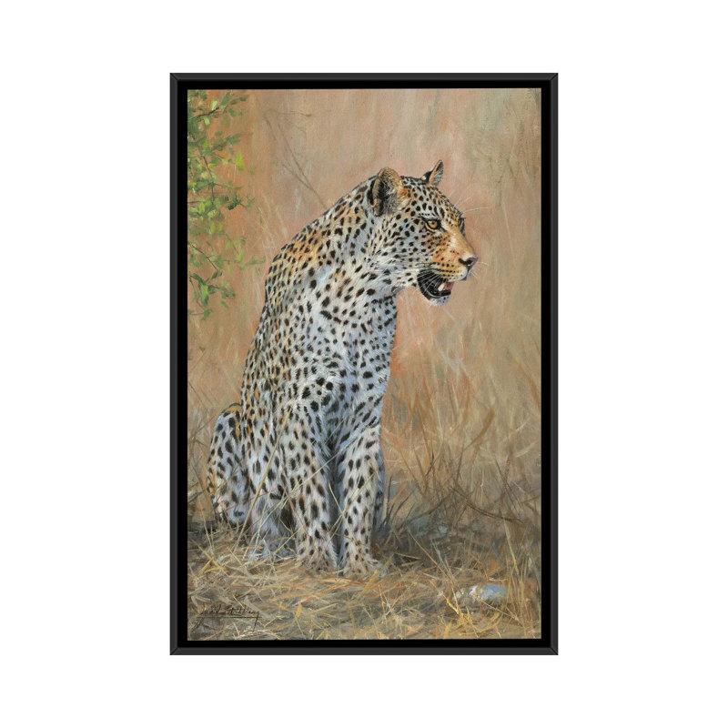 Leopard Male Sitting by David Stribbling - Print on Canvas, 101.6 cm H x 66.04 cm W, Black Framed
