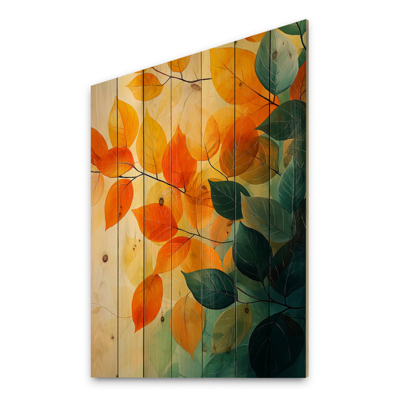 Sun-Kissed Leaves IV - Décoration murale en bois de feuilles - sur bois de pin naturel, H 40 po x l 30 po x P 0,78 po