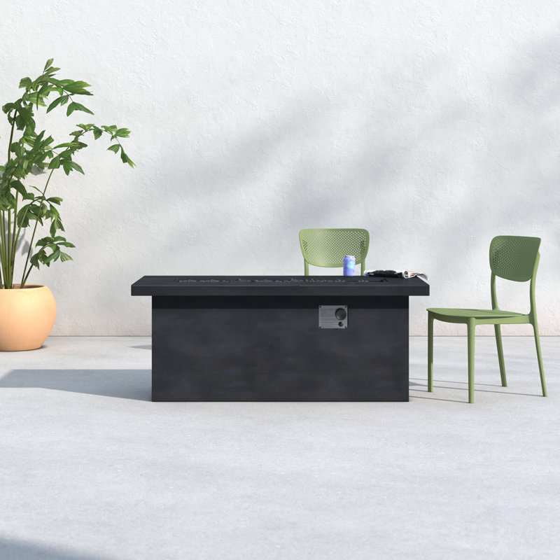 Rashid Rectangle Fire Pit Table, 24'' H x 60'' W x 26'' D, Charcoal