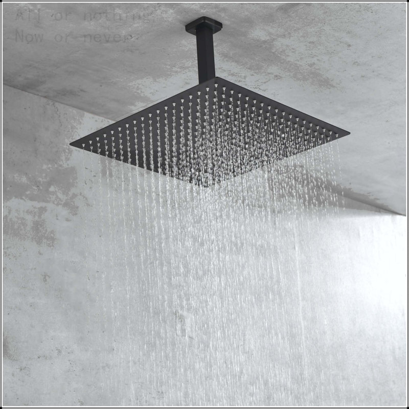 16 Inch Square Rain Shower Head Matte Black 304 Stainless Steel Showerhead, Matte Black