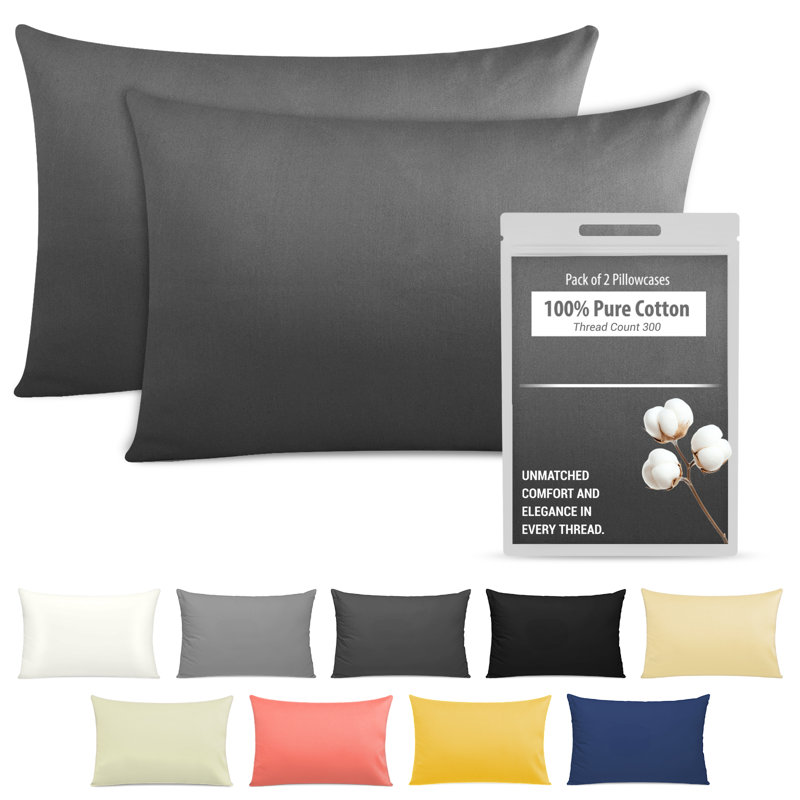 Luxury 300 Thread Count 100% Egyptian Cotton Pillow Cases 2 Pack – Soft & Breathable Pillow Covers, Charocal