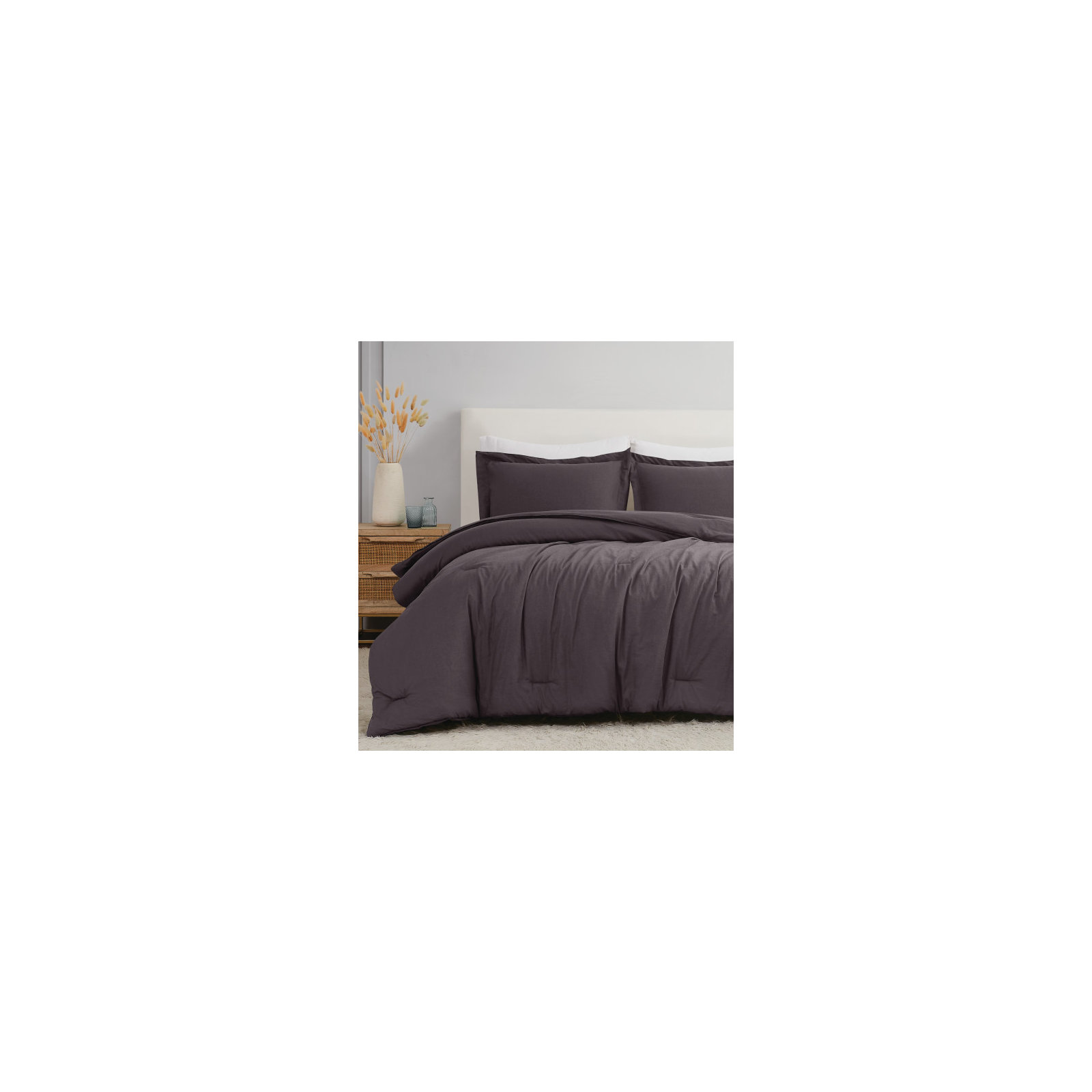 Nena Linen Bedding Set, Charcoal , Queen Comforter + 2 Standard Shams