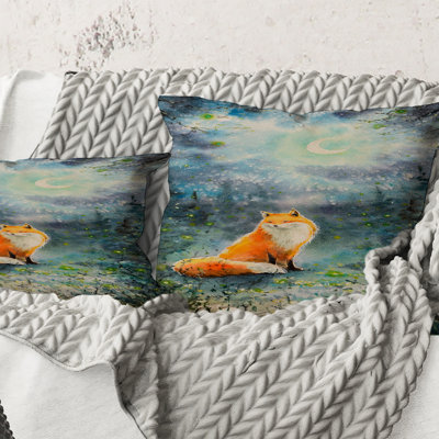 Carré, renard sur un ciel nocturne - Coussin décoratif pour enfants