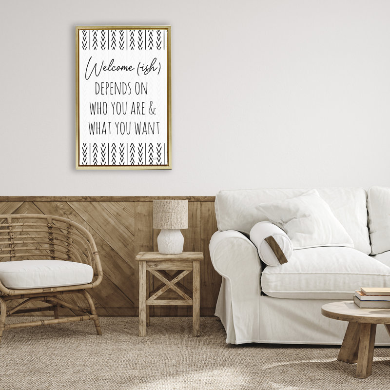 Cadre flottant Welcome-Ish Depends On ..., design par Lux + Me Designs, H 25 po x l 17 po, Cadre flottant métallique doré