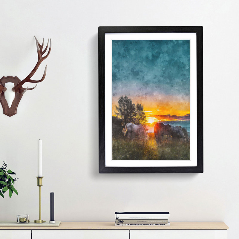 Sunrise Behind the Trees - Picture Frame Graphic Art Print, 87cm H x 62cm W x 2cm D, Black Framed