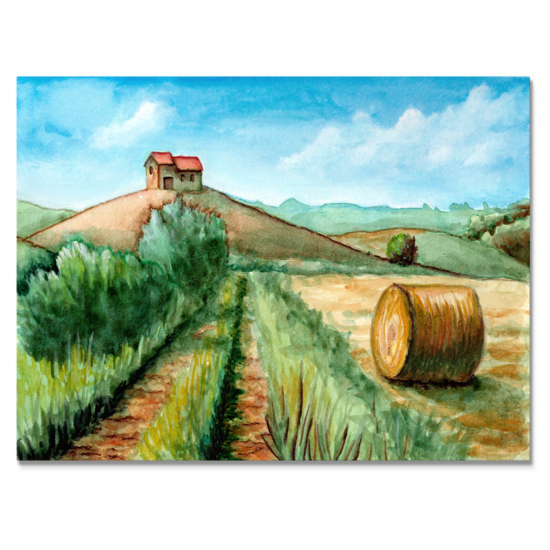 Paysage de récolte champêtre - Peinture sur toile, H 12 po x l 20 po, Toile tendue