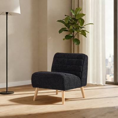 Modern Armless Accent Chair living room chairs bedroom chair upholstered chair with Channel Tufting and Wooden Legs by George Oliver