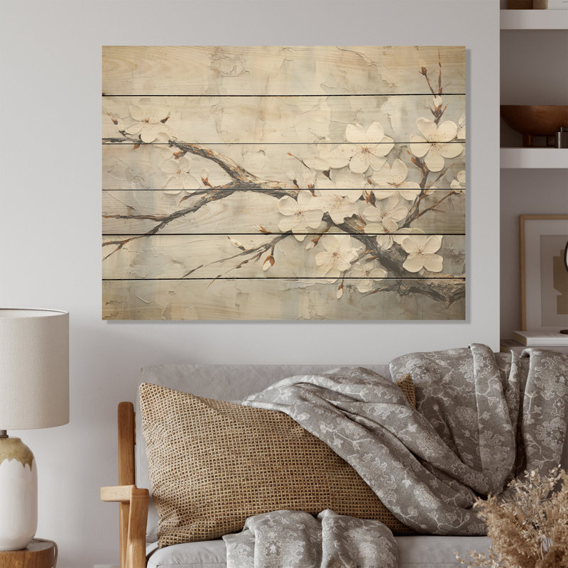 Minimalisme, art mural en bois de cerisier blanc et gris sur bois de pin naturel, H 10 po x l 20 po