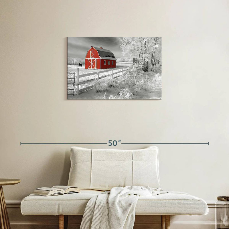 Red Barn In Winter, 20" H x 30" W