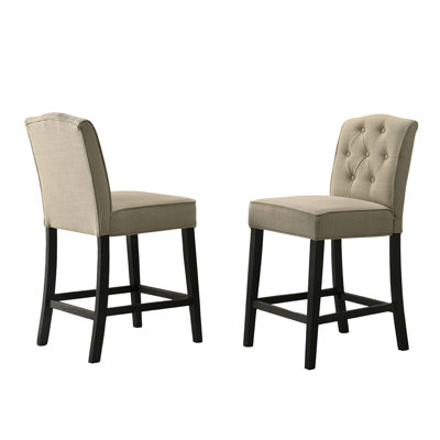 Set Of 2 Fabric Upholstered Counter Height Chairs With Sturdy Rubberwood Frame And Comfortable Seating For Elegant Dining