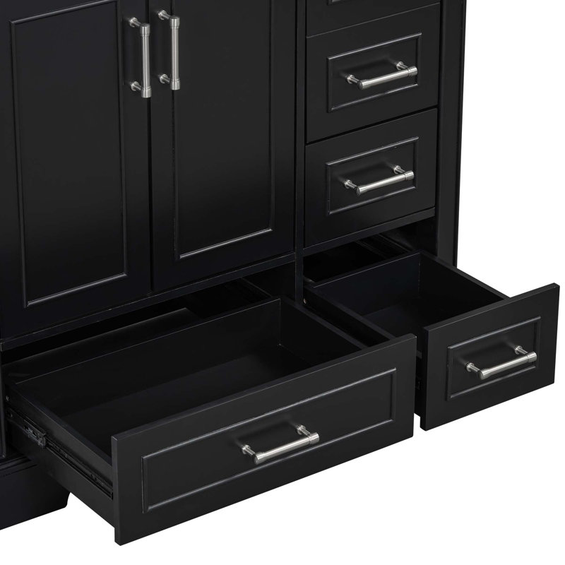 Ensemble de meuble-lavabo traditionnel 36 po avec lavabo en résine, armoire de salle de bain noire avec deux portes et quatre tiroirs