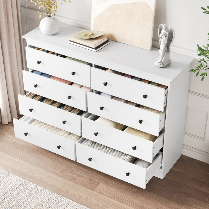 Dresser, 55" W Double Dresser For Bedroom, White, 8