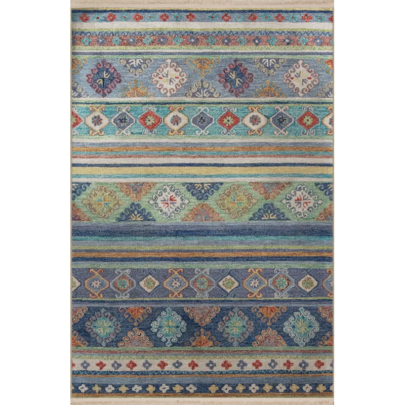 Tapis décoratif multicolore à motifs bleus multicolores