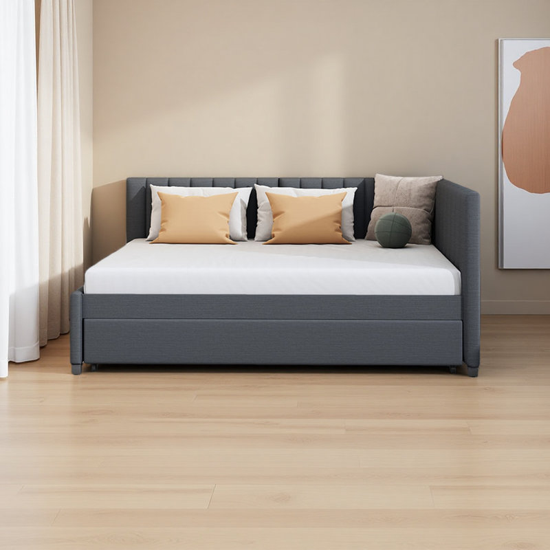 Upholstered Daybed Sofa Bed Frame No Box Spring Needed, Linen Fabric, Gray