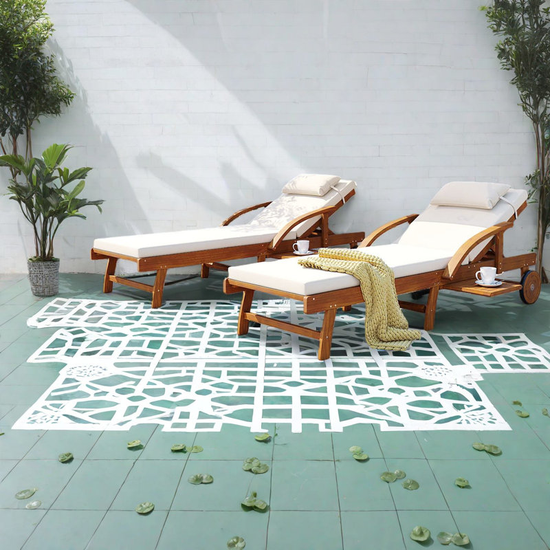 Patio Chaise Lounges, Acacia Wood Modern Adjustable Poolside Set Of 2