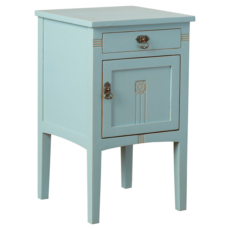 Zelda Solid Wood Bedside Table, Aqua