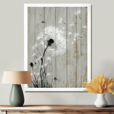 «White Vintage Dandelion Breeze - Art mural pissenlit, impression sur toile florale blanche