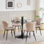Set Of 4 Dining Chairs - Scandinavian Style Dining Chairs - Linen Upholstered - Metal Legs-111391915