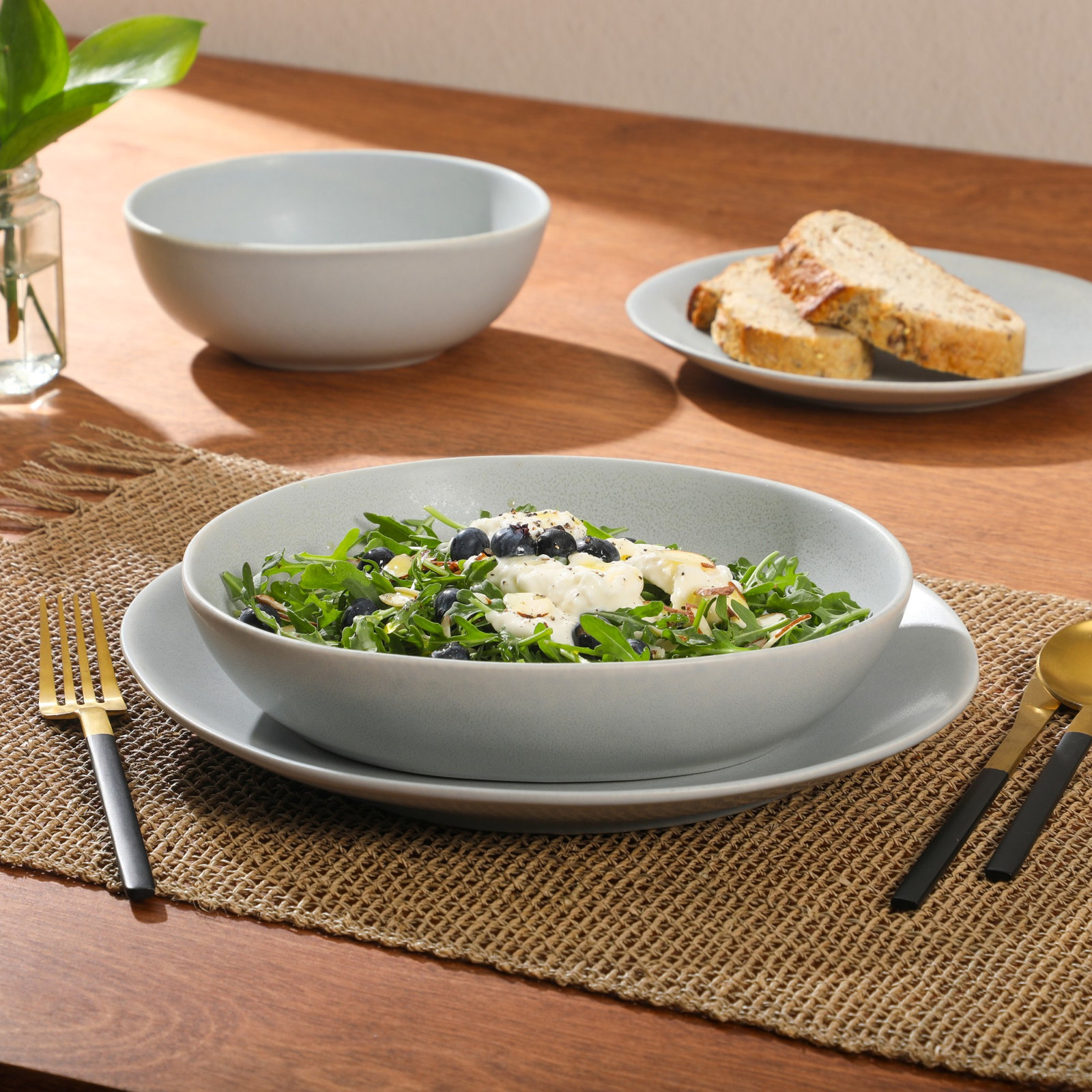 Zion Mist Stoneware Dinnerware Set - Service for 4, Blue