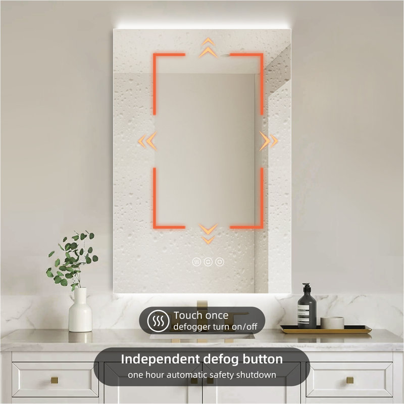 Frameless Backlit LED Bathroom Vanity Mirror, Horizontal/Vertical, 36" x 30"