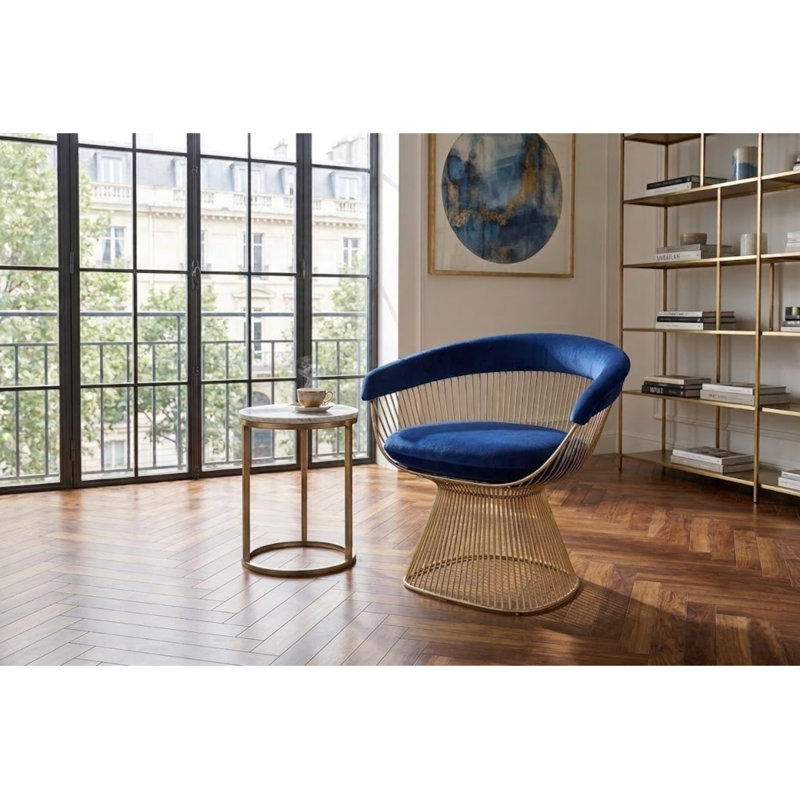 Chaise avec accoudoirs et accoudoirs en velours bleu marine Pangea Home Modern, Doré, Velours marine