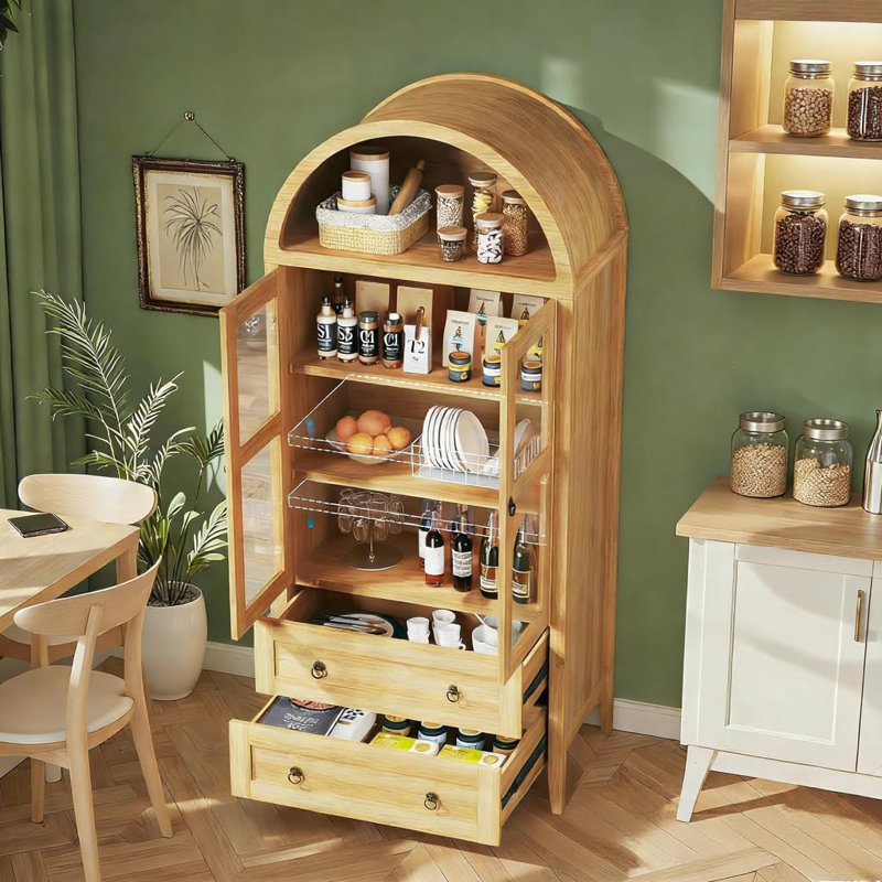 Armoire de rangement arquée pour garde-manger, Naturel