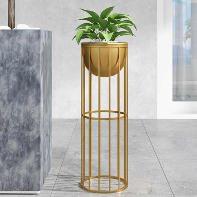 23.6" Gold Metal Indoor Plant Pot with Stand for Living Room