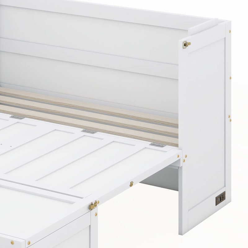 Armoire murale Murphy, commode murale en pin massif avec port USB, station de charge et grand tiroir de rangement, Blanc