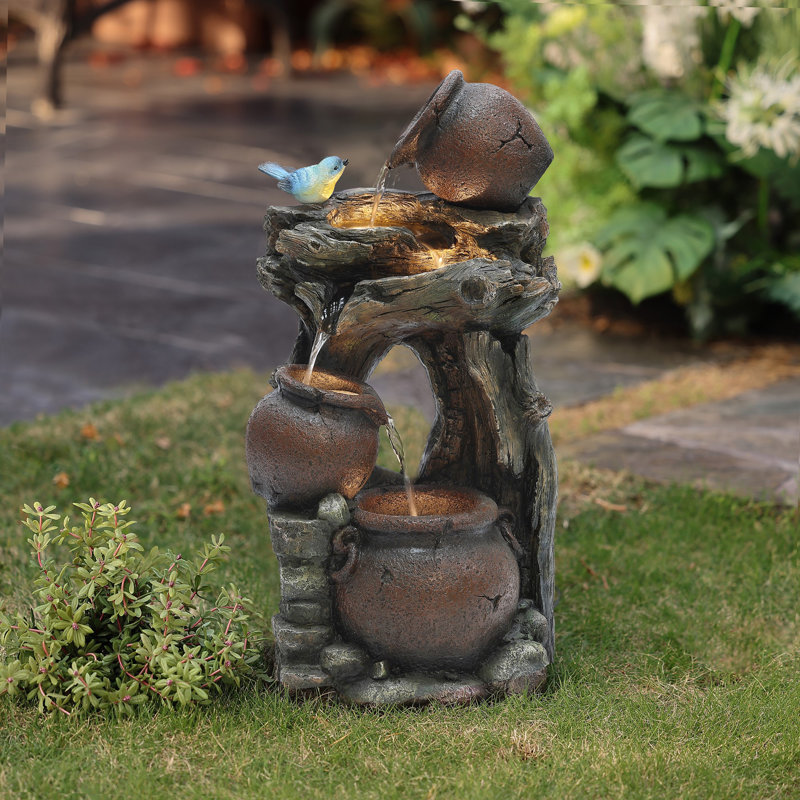 Isaiha Hand Crafted Weather Resistant Floor Fountain with Light