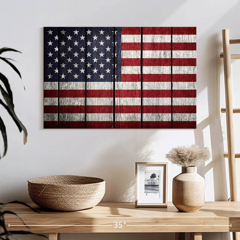 Drapeau américain Borges sur bois, H 16 po x l 24 po