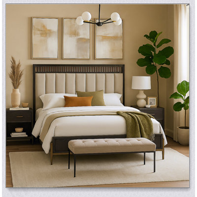 Queen Upholstered & Strap Panel Bed - Peppercorn