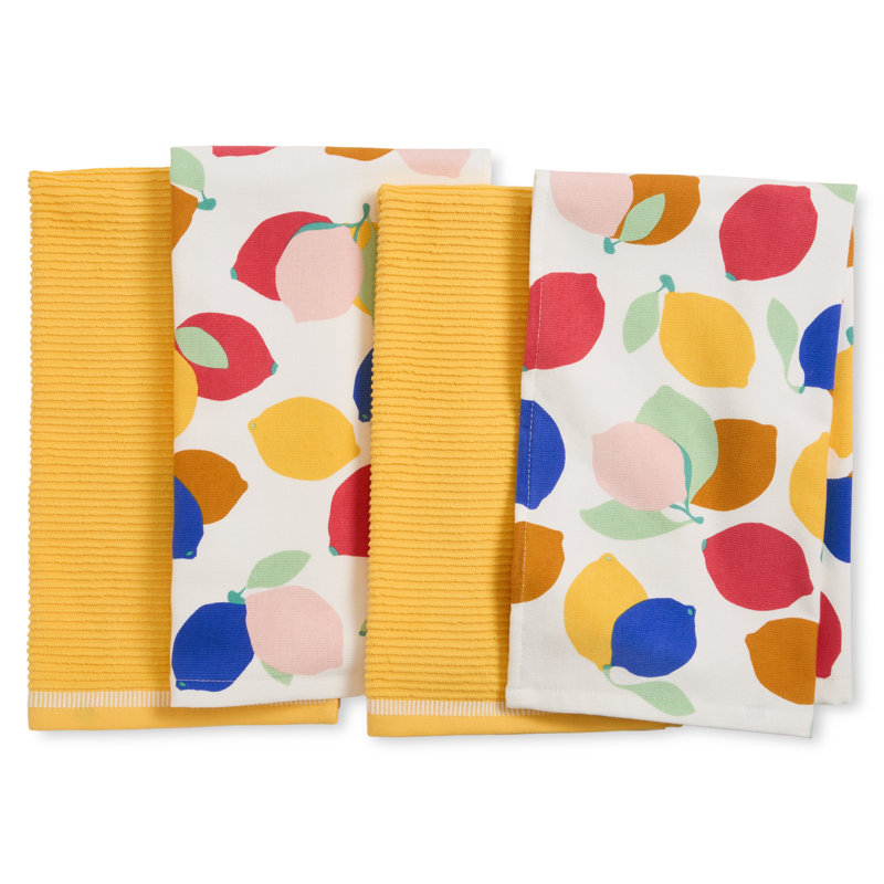 SUR LA TABLE KITCHEN ESSENTIALS Lemon Zest Citrus Fruit Kitchen Towel Set Yellow/Blue/Ivory