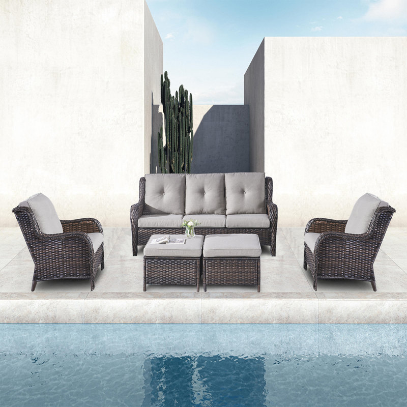 5 - Person Patio Conversation Set with Cushions, Brown, Gray