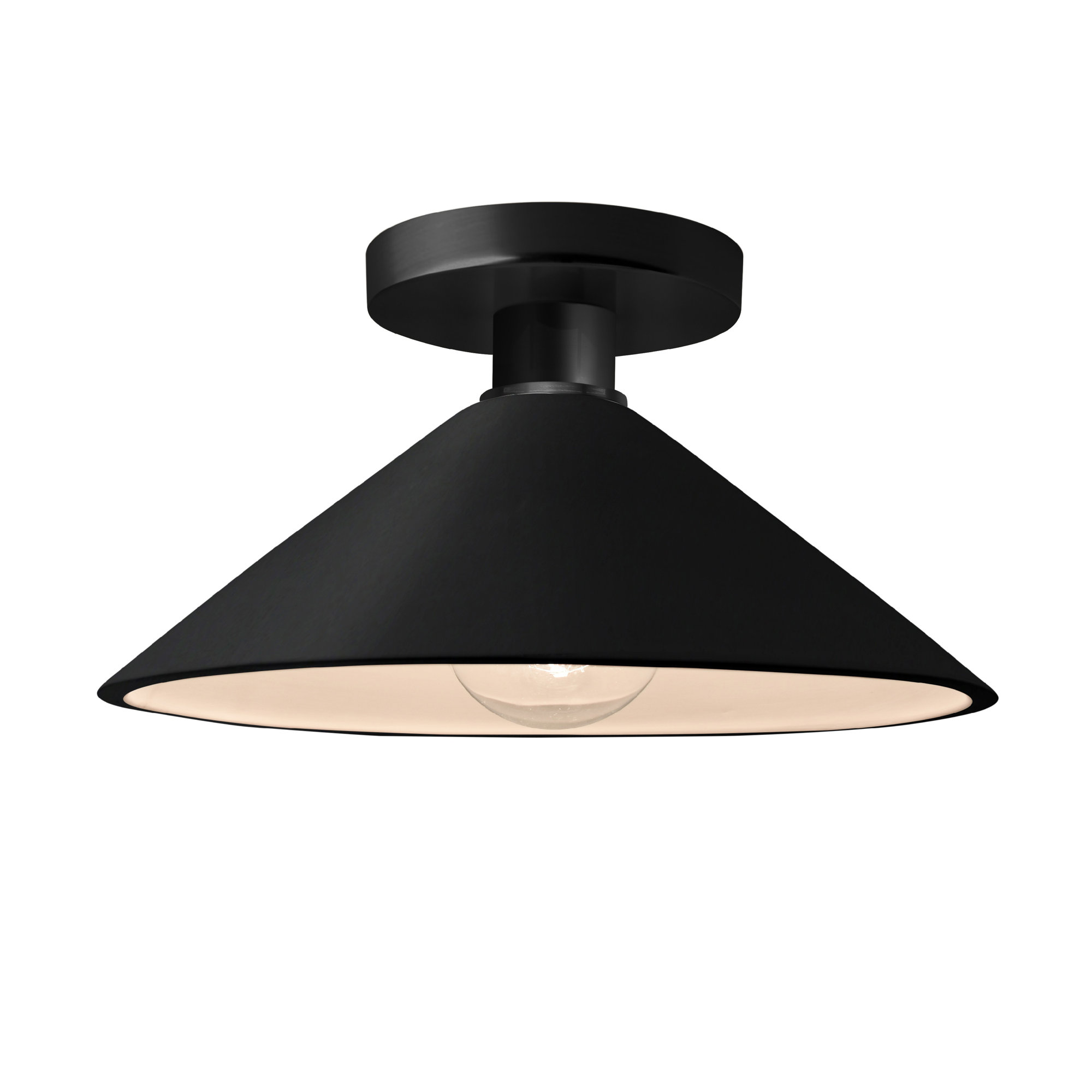 Single Light Ceramic Semi Flush Mount, Matte Black, Carbon Matte Black, Incandescent (Not Included)