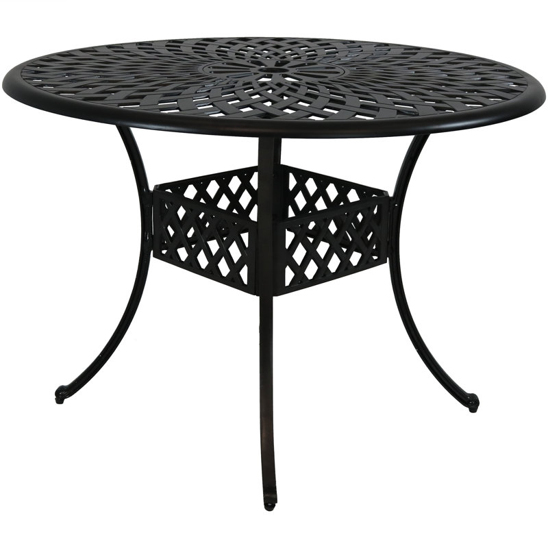 Round Cast Aluminum Patio Dining Table with Umbrella Hole