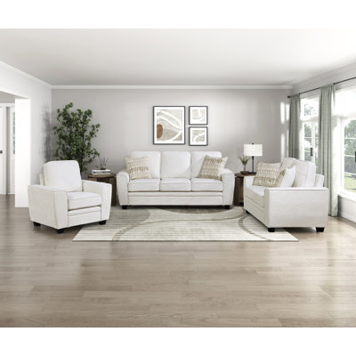 Manasa Modern & Contemporary Chenille 3-Piece Living Room Set with Modern Square Arms & Reversible Cushions