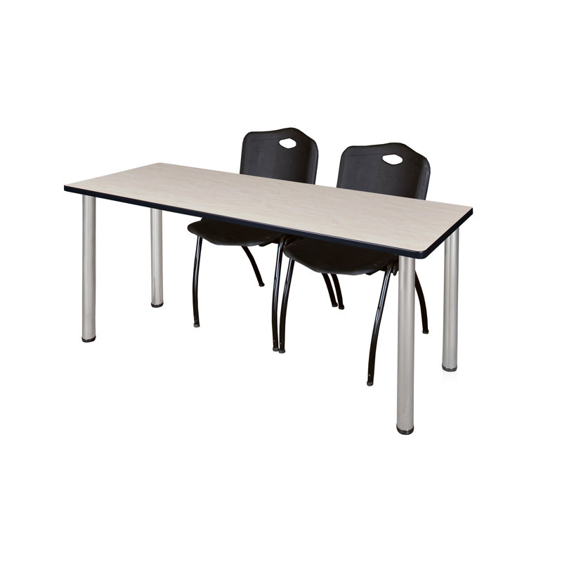 Plateau de table Kee et chaises empilables 2 M, Érable, Chrome, Noir