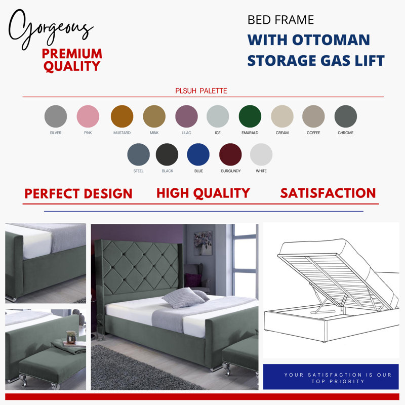 Upholstered Ottoman Storage Bed, Super King (6'), Chrome