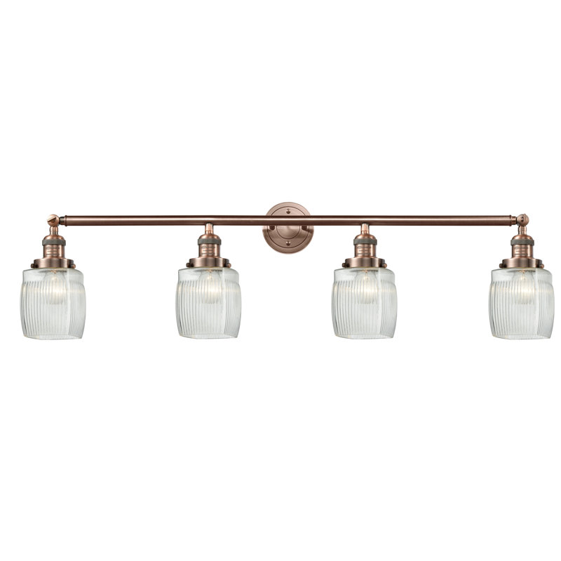 Éclairage pour salle de bain 4 lumières Chesterville, Ampoule incandescente rétro de 60 watts, Transparent, Cuivre antique