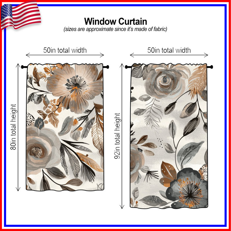 Rideaux floraux, voilages et voilages à motif floral - 1 panneau, 50 po x 92 po - 1 panneau, Blocage