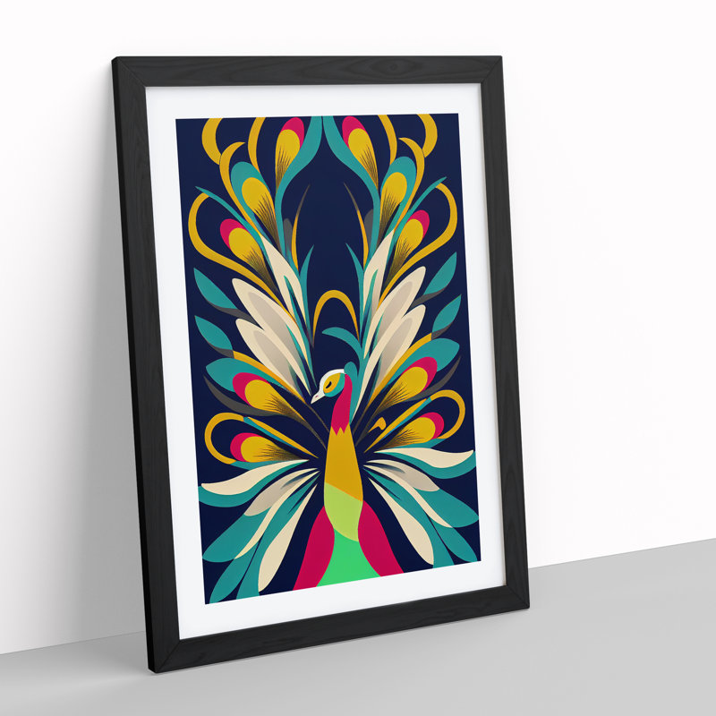Peacock In Abstract No.4 - Single Picture Frame Print, Black Framed, 46cm H x 34cm W x 2cm D
