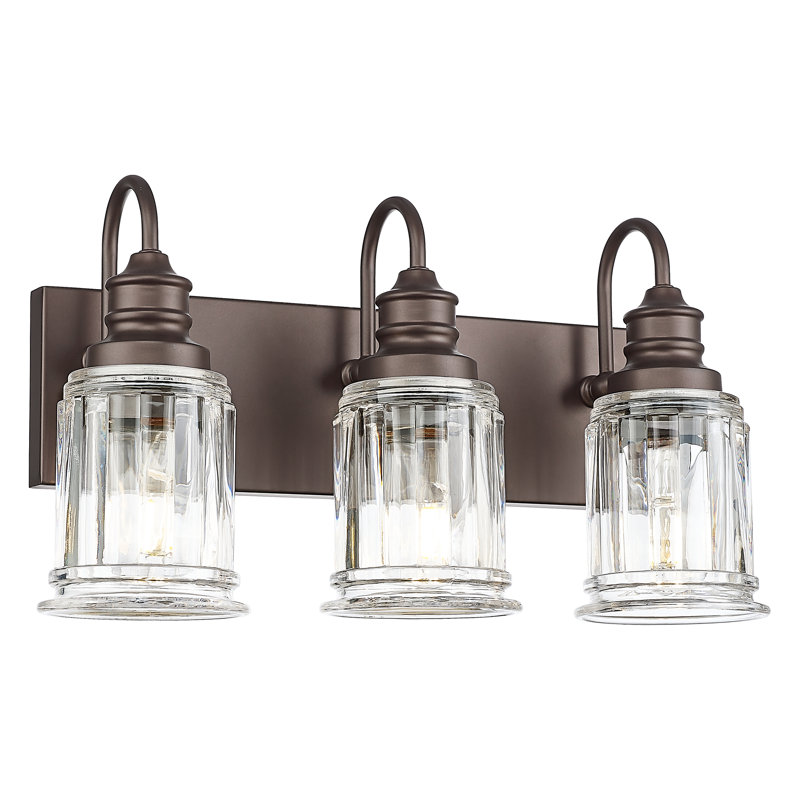 3-Light Vintage Vanity Light, Bell Shaped Fluted Glass, Oil Rubbed Bronze, Oil Rubbed Bronze, 3 Lights 