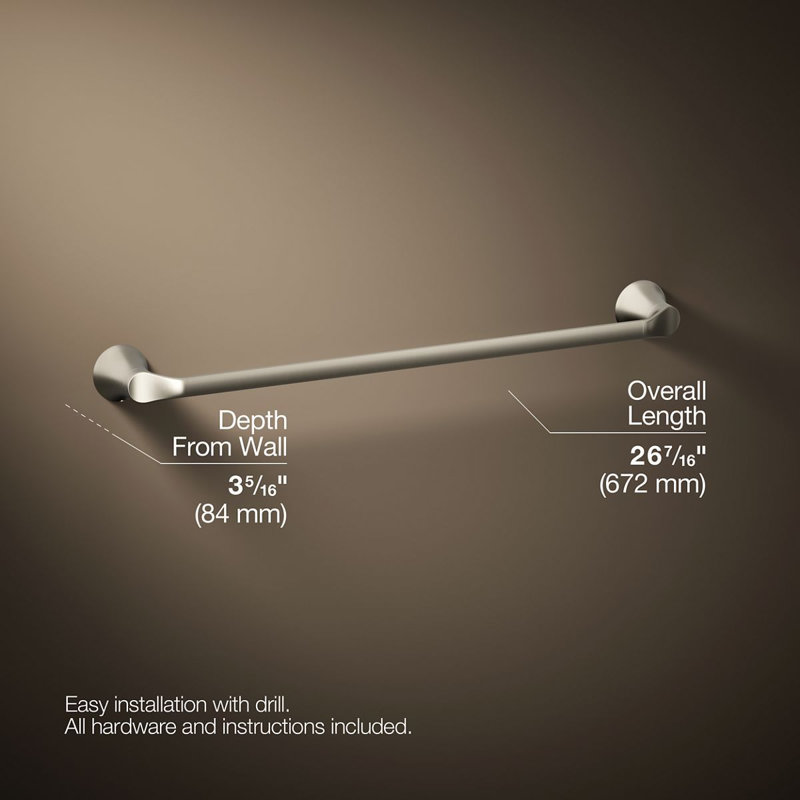 Simplice Towel Bar, Vibrant Brushed Nickel, 24"W